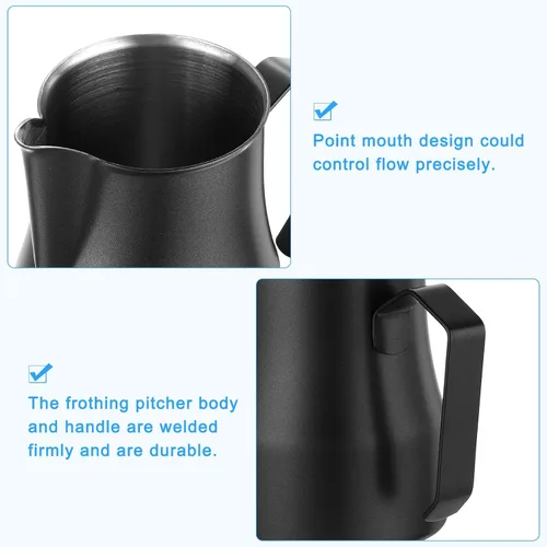 Miniatura 3 de uxcell Jarra de espuma de leche, taza de café de acero inoxidable de 12 oz/11.8 fl oz, jarra de espuma de leche con asa para el hogar, cafetería