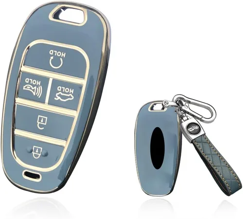 Miniatura 9 de SANRILY Golden-Edge - Funda para llavero de 5 botones para Hyundai Sonata Tucson 2022 2021 2020 Santa Fe Santa Cruz, funda de protección completa