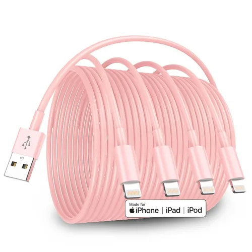 Paquete de 4 cables de carga para iPhone de 6 pies de largo, USB a Lightning, USB 2.4A, cable de carga rápida para iPhone 14/13/12/11 Pro/11/XS