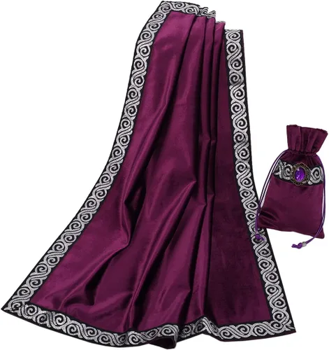 Miniatura 26 de BLESSUME Paño de mesa y bolsa de terciopelo de bruja Altar Tarot Paño cuadrado de adivinación (rosa)