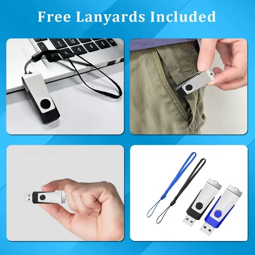 Miniatura 5 de Unidad flash USB 2.0 de 1 GB, paquete de 2 unidades de memoria Wooolken Thumb Drive con luz LED y cordones para almacenamiento y respaldo