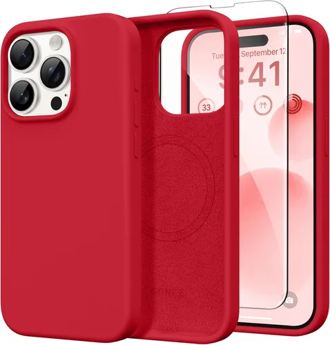 Miniatura 26 de GONEZ Funda de silicona para iPhone 14 Pro Max, compatible con MagSafe, con protector de pantalla + protector de lente de cámara, silicona líquida a