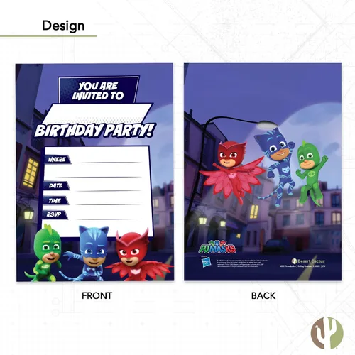 Miniatura 4 de Desert Cactus PJ Masks Invitations - Tarjetas de invitaciones de fiesta para niños y niñas, 10 unidades con sobres, feliz cumpleaños (estilo B)