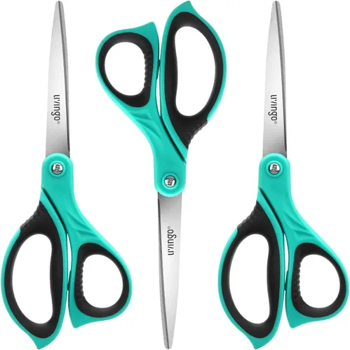 Miniatura 8 de LIVINGO Tijeras de 8.5 pulgadas para todo uso, paquete de 3 tijeras de hoja ultra afiladas, tijeras ergonómicas profesionales de agarre cómodo
