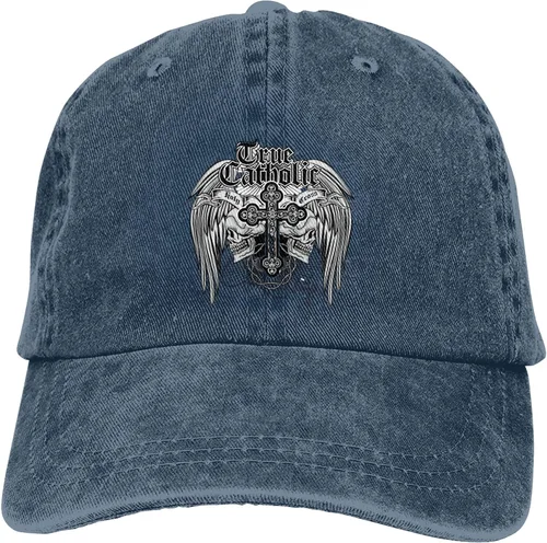 Miniatura 9 de Cowboy Hat Trendy Hats for Man and Women Djustable Four Season Outdoor Baseball Cap of Hell Skull with Angel Navy Blue