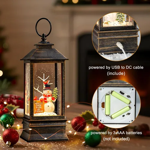 Miniatura 4 de Linterna de globo de nieve de Navidad, muñeco de nieve musical, árbol de Navidad, globo de nieve iluminado con temporizador USB/batería operada