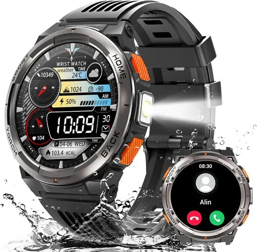 Miniatura 14 de EIGIIS KE5 Military Smart Watch for Men with Flashlight SOS 3ATM Waterproof Watch 530mAh Big Battery 1.45" Rugged Tactical Smartwatch with Compass