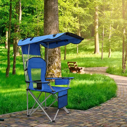 Miniatura 2 de BDL Silla de camping con toldo y sillas de playa plegables portátiles con refrigerador, respaldo de malla, portavasos y bolsillo para campamento