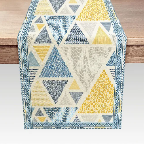 Camino de mesa amarillo y azul, caminos de mesa de arte geométrico abstracto para comedor, cocina, sala de estar, vacaciones y decoración de mesa de