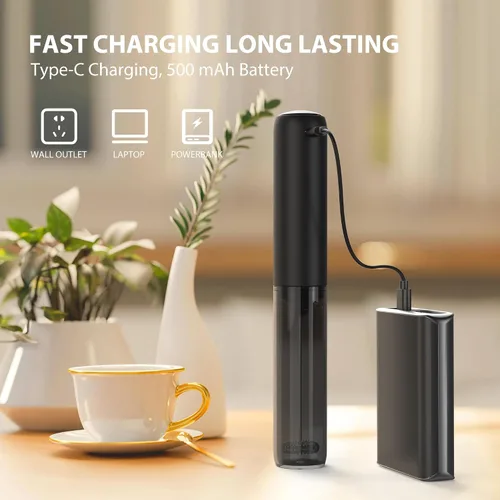 Miniatura 5 de Espumador de leche recargable Hanheld con tapa, varita de espuma eléctrica portátil, mezclador de bebidas de acero inoxidable desmontable para café