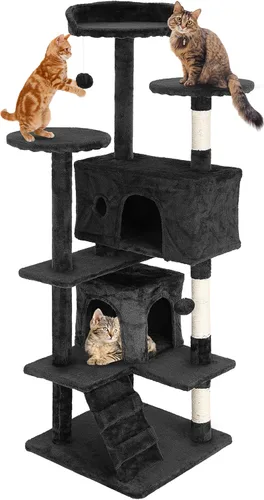 Miniatura 10 de 24/7 Shop at Home Court - Torre de árbol para gatos de varios niveles de 54 pulgadas con bola colgante y postes rascadores para gatos