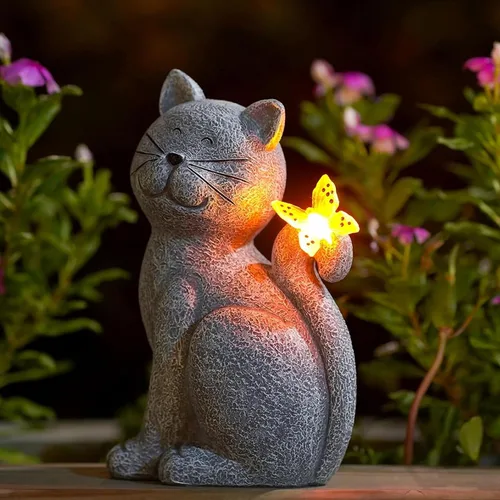 Nacome Estatuas de Gato para Exteriores para Jardín: Decoración Exterior con Mariposa en Liquidación para Arte de Patio, Adornos de Césped, Porche,