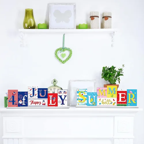 Miniatura 6 de Chunful Decoraciones reversibles del 4 de julio para el hogar, decoración de mesa patriótica de madera, Día de los Caídos, decoración de mesa