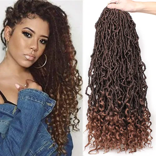 Miniatura 22 de Leeven 7 paquetes de rastas sintéticas con extremos rizados de 18 pulgadas, rastas de diosa preenrolladas para cabello de ganchillo, 84 hebras 1b#
