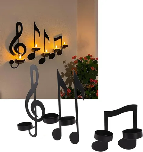 Aplique de pared de notas musicales negras, portavelas de notas musicales vintage, nota musical de clave aguda, decoración de pared para el hogar,