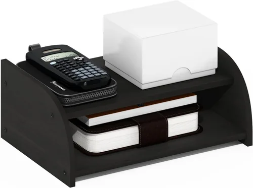 Furinno Organizadores y accesorios de escritorio clásicos, elevador de monitor de 2 niveles, organización de oficina, estante superior de Espresso