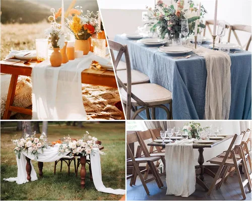 Miniatura 6 de Paquete de 15 caminos de mesa de estopilla de 6 pies, camino de mesa de tela de queso de 35x72 pulgadas, caminos de mesa de gasa bohemios para boda