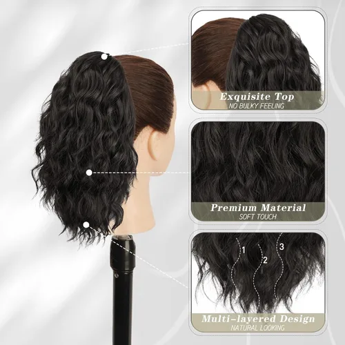 Miniatura 3 de BARSDAR Extensión de cola de caballo corta para mujer, extensiones de cabello sintético suave con clip de garra de 12 pulgadas, extensiones de cola