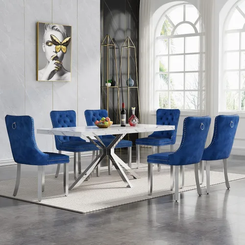 Miniatura 19 de HomVent Juego de mesa de comedor rectangular para 4, juego de mesa de cocina rectangular, juego de mesa de comedor de mármol sintético, juego