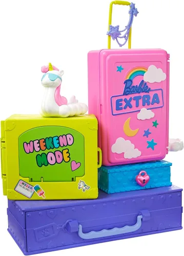 Miniatura 8 de Barbie HDY91 - Juego de viaje extra con 2 figuras exclusivas de cachorros y muñecas, piscina, tobogán, sala de fiestas y accesorios, juguete