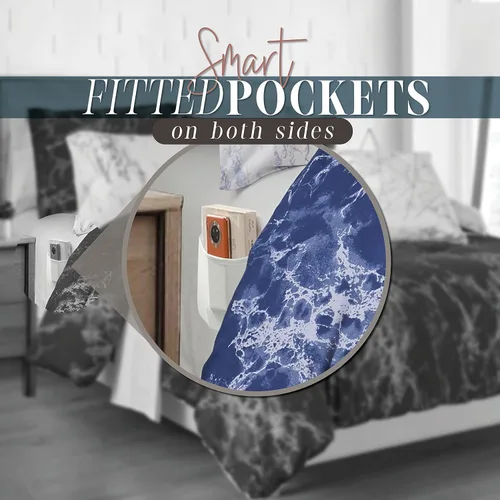 Miniatura 6 de Elegant Comfort Juego de edredón reversible de 10 piezas, estampado de mármol, almohada decorativa y sábana bajera con bolsillos inteligentes, Azul