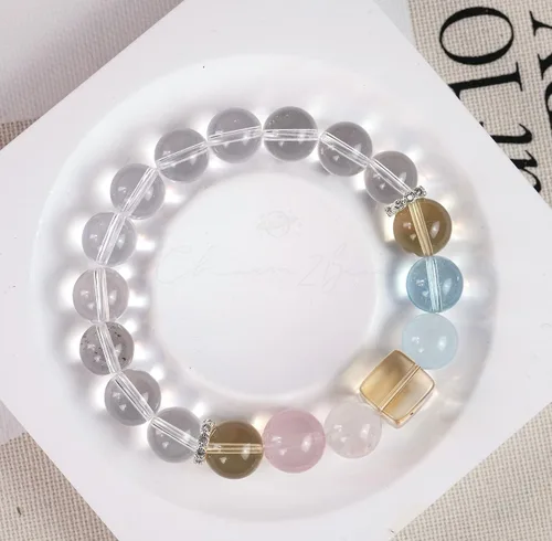 Miniatura 39 de Precious Gemstone Natural Crystal Healing Bracelet, Rutilated Quartz, Moonstone, Quartz Handmade Original Design Bracelet