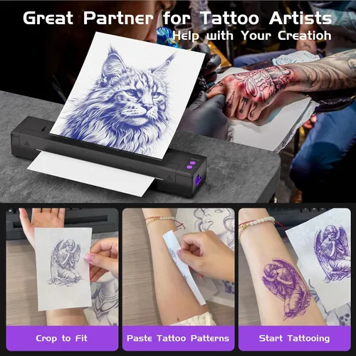 Miniatura 4 de Impresora inalámbrica de plantillas de transferencia de tatuajes 2026, máquina de tatuaje caliente con 20 papeles de transferencia, kit de impresora