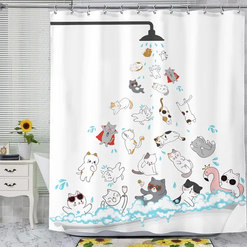 Miniatura 2 de SVBright - Cortina de regadera con diseño de gato para niños, 60 pulgadas de ancho x 72 pulgadas de largo, diseño de animales de dibujos animados