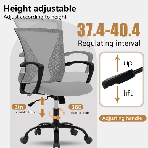 Miniatura 6 de PayLessHere Silla de oficina, silla de computadora, ergonómica, ajustable, malla ejecutiva, respaldo medio con ruedas giratorias de 360 grados, Gris