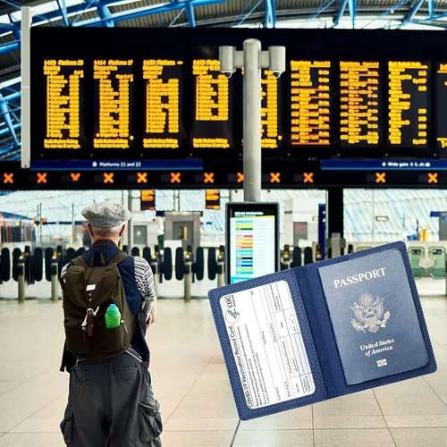 Miniatura 5 de Paquete de 2 portatarjetas de pasaporte y vacunación, de piel sintética, para pasaporte, funda protectora para vacunas, cartera de pasaporte