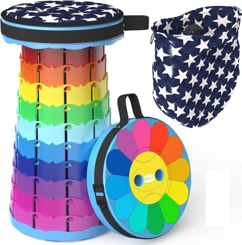 Miniatura 11 de ALEVMOOM Taburete plegable de nailon mejorado con peso máximo de 500 libras, portátil, retráctil, plegable, telescópico, para adultos, silla