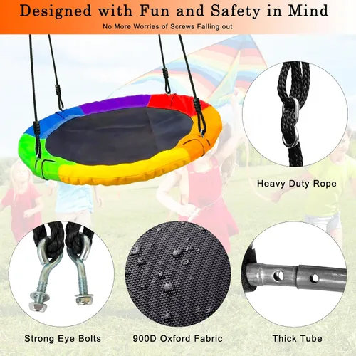 Miniatura 3 de Columpio de árbol de platillo de 40 pulgadas para niños, capacidad de peso de 500 libras, asiento de columpio de plataforma impermeable con cuerdas