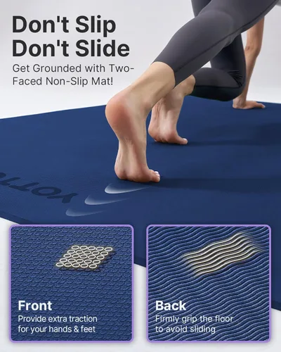 Miniatura 4 de YOTTOY Tapete de yoga grande (75 x 52 x 1/2 pulgadas), tapete de ejercicio TPE extra ancho, tapete de entrenamiento antideslizante para pilates, Azul