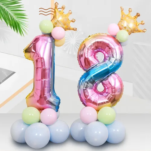 Miniatura 5 de Globos gigantes de 40 pulgadas de arcoíris número 1, globos de cumpleaños, globos de aluminio de Mylar de helio para decoraciones de fiestas