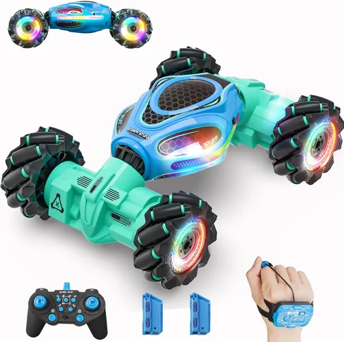 Miniatura 7 de Gesture Coche RC Rojo, 1:24 Alta Velocidad 4WD Coche de Acrobacias Transformable con Gestos y Control Remoto, Vehículo de Deriva con Rotación 360°