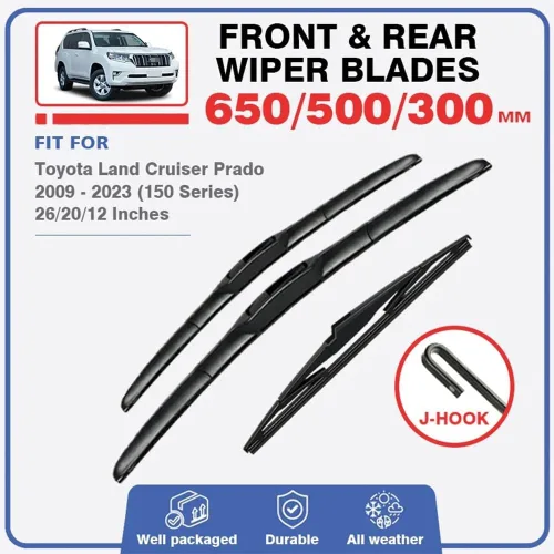 Miniatura 2 de Juego de 3 limpiaparabrisas delantero y trasero compatible con Toyota Prado J 150 J150 2009-2020 parabrisas ventana de 26 + 20 + 12 pulgadas
