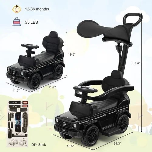 Miniatura 6 de Costzon Coche de empuje para niños pequeños, 3 en 1 Mercedes Benz Cochecito deslizante para caminar con toldo, asa, barandilla de apoyabrazos