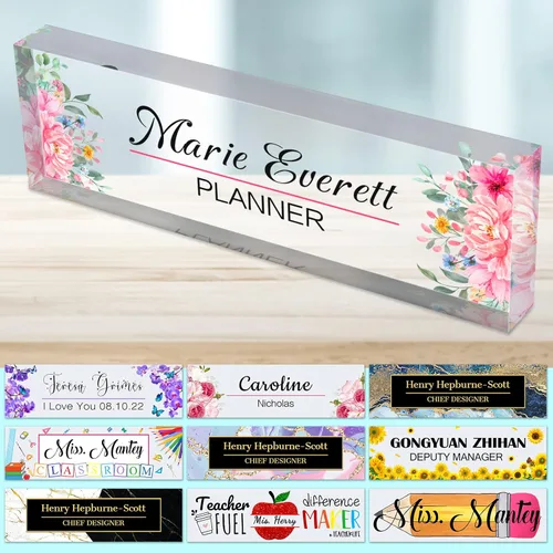 Miniatura 40 de Placa de nombre de escritorio personalizada para profesores, placa de nombre para escritorios, placa de escritorio de vidrio acrílico transparente