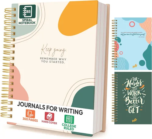 Miniatura 12 de Cuaderno de espiral de tapa dura, 10.25" x 7.25", 300 páginas, gran cuaderno universitario con rayas para mujeres, ideal para escritura, diario, New