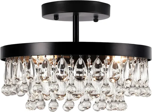 Miniatura 8 de SEOL - Lámparas de techo antiguas de oro con cristal, redondas, grandes, colgantes, lámpara de techo para comedor, recámara, sala de estar, 3 luces