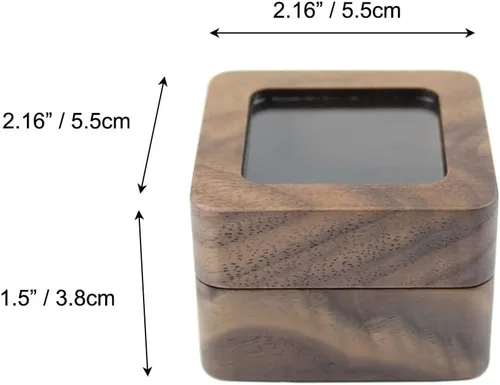 Miniatura 7 de Caja de anillos de madera cuadrada rústica con tapa transparente, para parejas, caja de compromiso, boda, dos ranuras, terciopelo negro