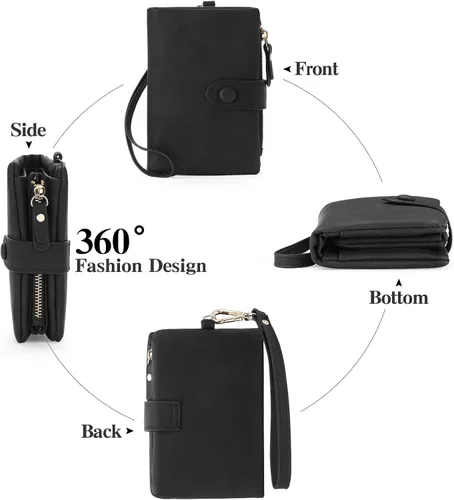 Miniatura 3 de RNIEGA Cartera pequeña de cuero plegable para mujer, con bloqueo RFID, con tarjetero y ventana de identificación, monedero