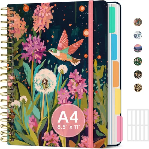 Miniatura 22 de Cuadernos grandes con forro en espiral para el trabajo con divisores y pestañas extraíbles, 8.5 x 11 pulgadas, bonito cuaderno de tapa dura de 5