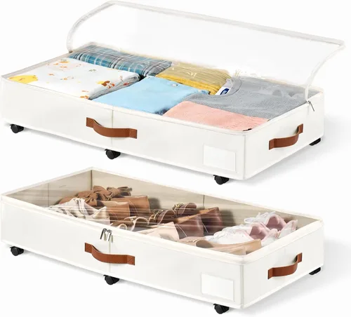 Almacenamiento debajo de la cama de 6 pulgadas con ruedas, paquete de 2, contenedor de almacenamiento de zapatos debajo de la cama con tapa Blanco