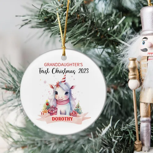 Miniatura 6 de Adorno personalizado de primera Navidad para nieta 2023, adorno de unicornio, personalizado para bebé, regalos de nieta, recuerdo de bebé