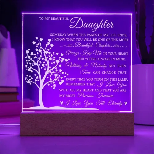 Regalo conmemorativo para hija - Lámpara del Amor, Placa cuadrada de acrílico para hija, Mensaje significativo en exhibición, Regalo de cumpleaños