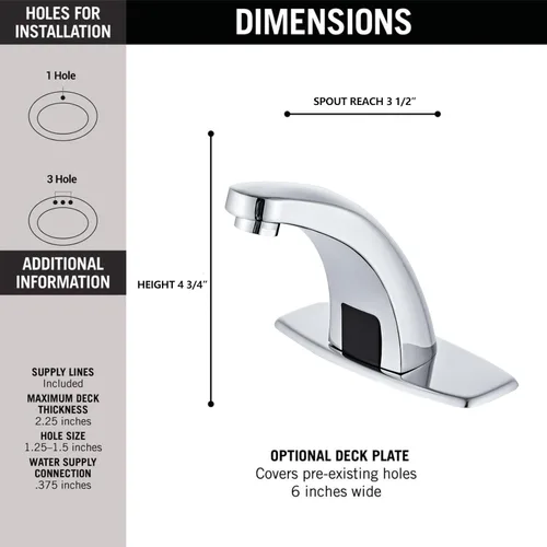 Miniatura 6 de Grifo de lavabo de baño sin contacto con sensor de movimiento automático, manos libres, grifos comerciales cromados con válvula mezcladora