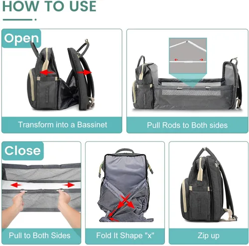 Miniatura 5 de HOTBEST Mochila para pañales, bolsas de pañales, bolsa de artículos esenciales de viaje impermeable multifunción, Negro B, Mochila para pañales