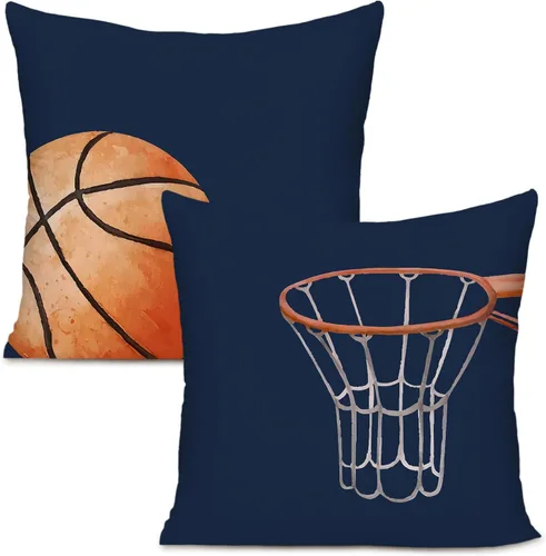 Juego de 2 fundas de almohada de baloncesto, para deportes de baloncesto, decoración para niñas, niños, habitación, sofá, guardería, 18 x 18 pulgadas