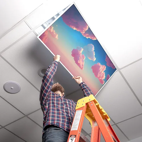 Miniatura 3 de Cubierta de luz fluorescente para luces de techo de aula, nubes rosadas, inserto de película retroiluminada de alta calidad 2 x 4